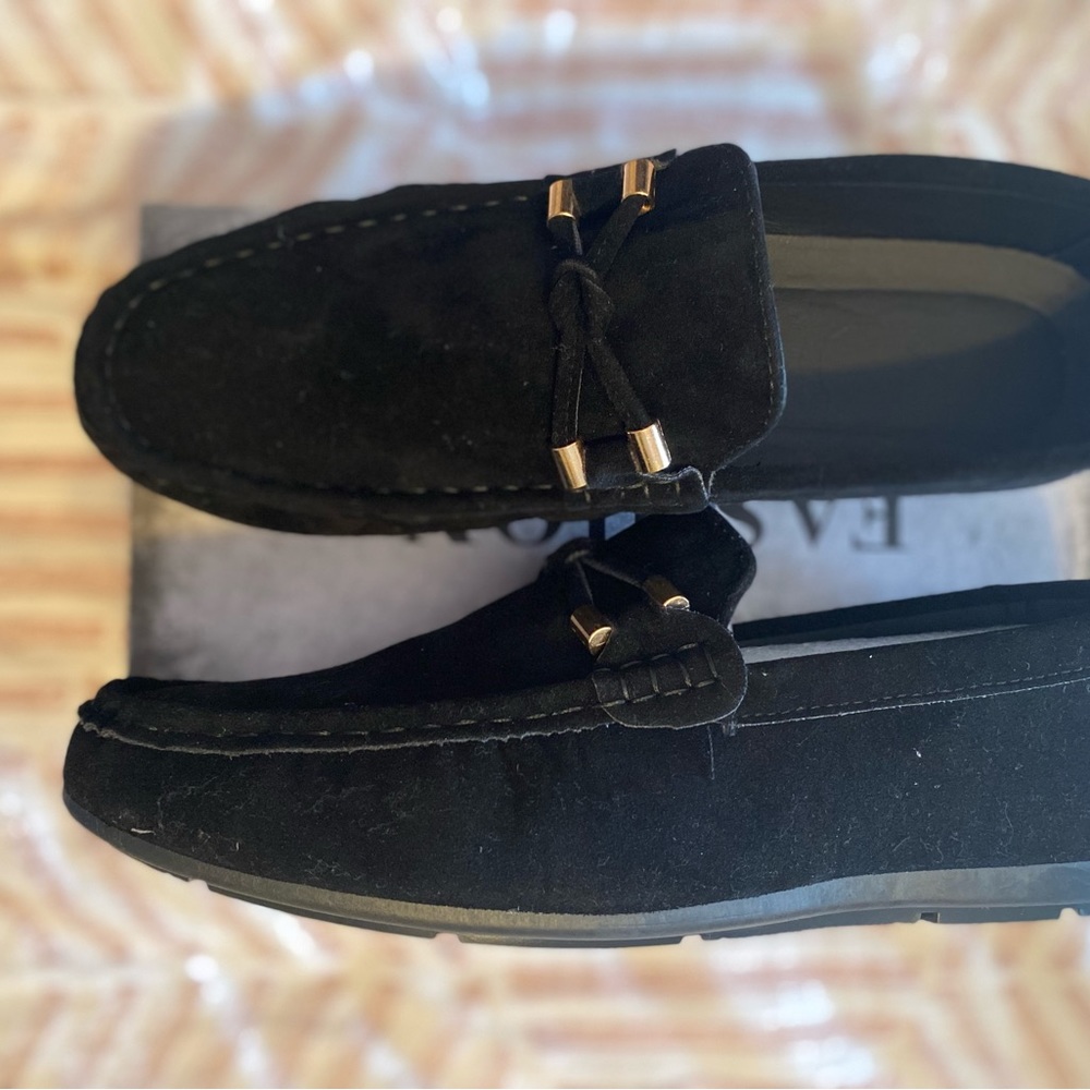 Shein , all black loafers , eur44 us 10 runs small